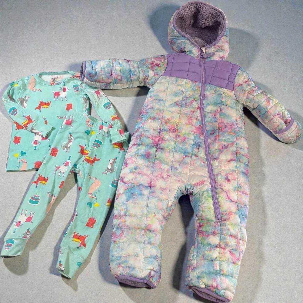 Girls Winter Red Puffer Coats‎ Snowsuit Jean Jacket Hats Gloves Bib Cup 18 24